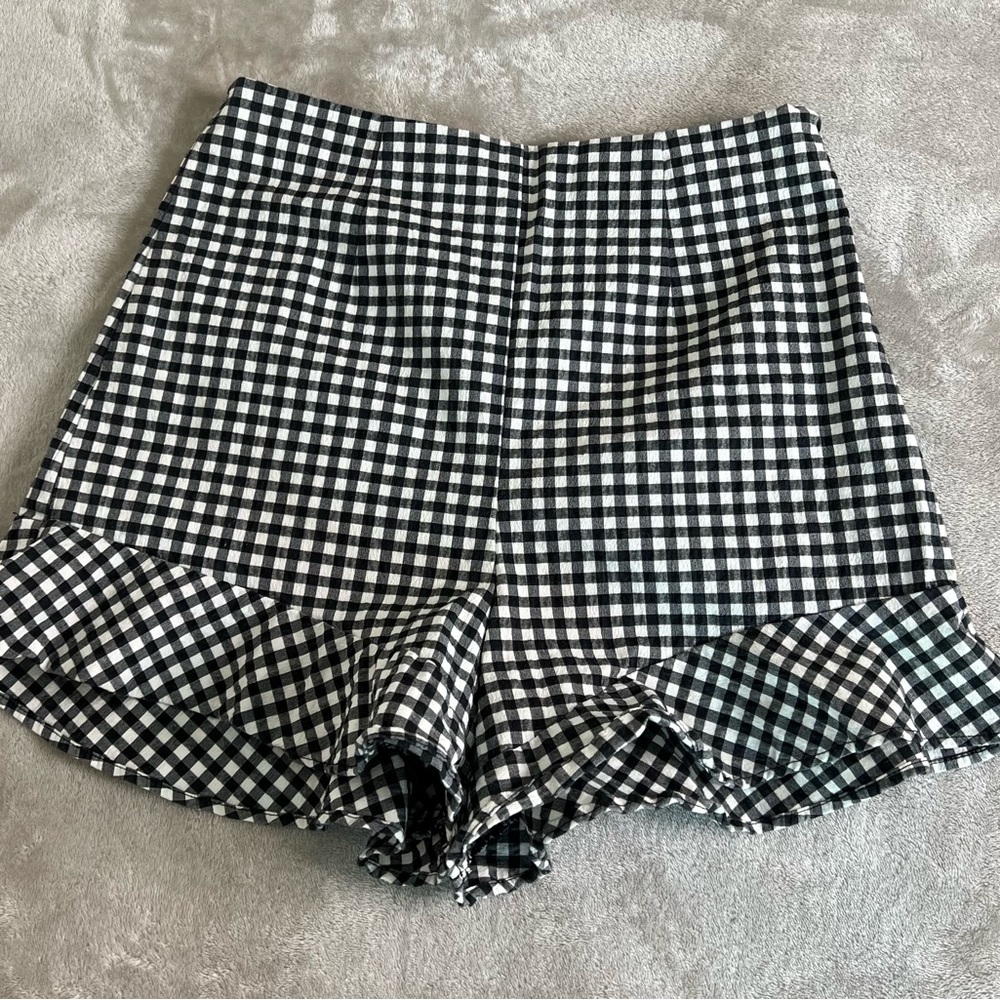 Zara Black and White Gingham Women Shorts